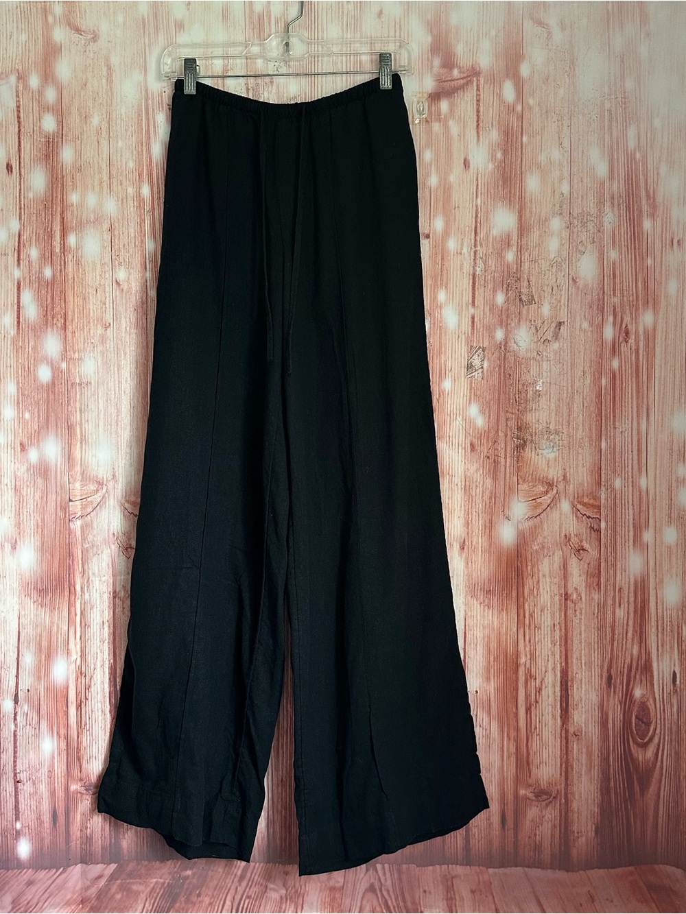 A New Day Black Linen Blend Wide Leg Pull On Drawstring Waist Pants Size XS